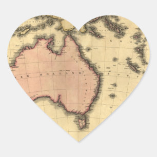 1818 Australasia  Map - Australia, New Zealand Heart Sticker