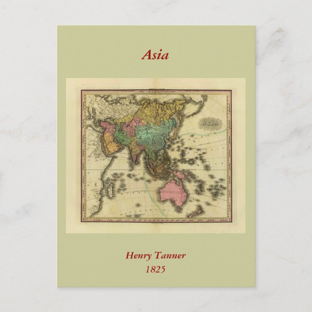 1825 Map of Asia by Henry Tanner Postcard (Front)