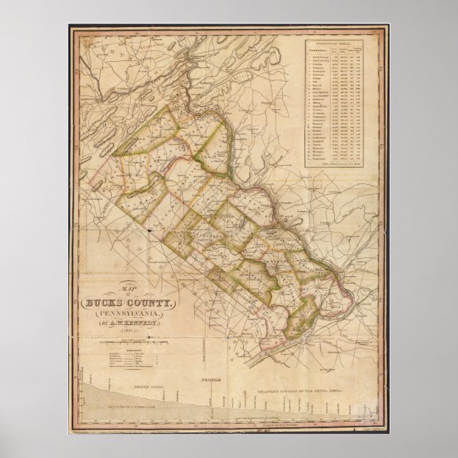 1831 Map of Bucks County Pennsylvania Poster (Front)