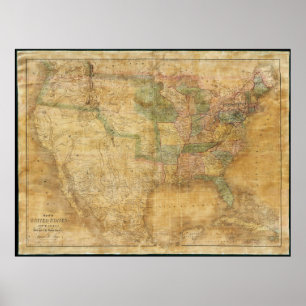 1839 David H. Burr Wall Map of the United States Poster