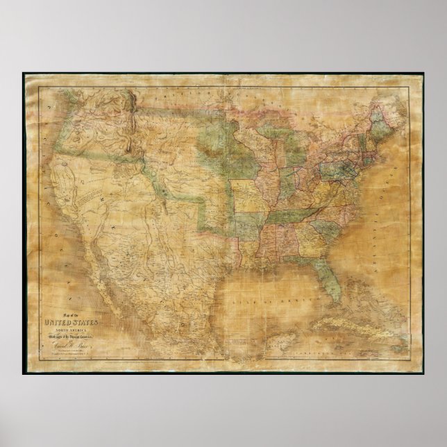 1839 David H. Burr Wall Map of the United States Poster (Front)