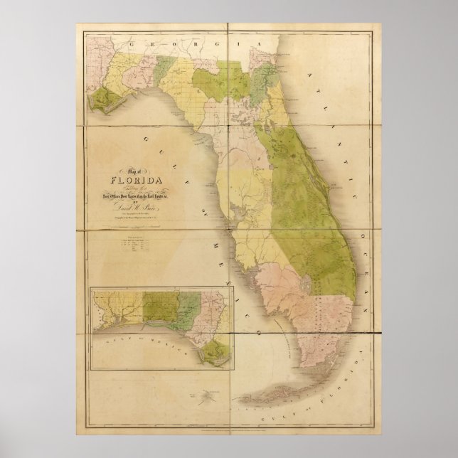1839 Map of Florida Poster (Front)