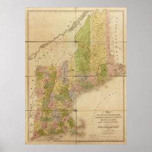 1839 Map of Maine & New England States Poster