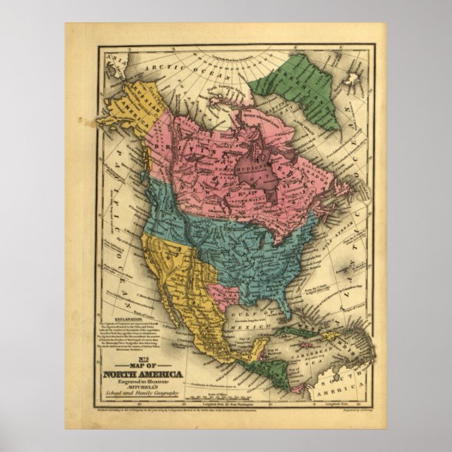 1839 Map of North America Poster (Front)