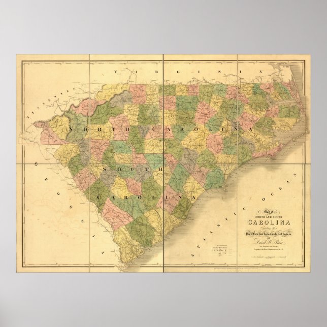 1839 North Carolina and South Carolina Map Poster (Front)