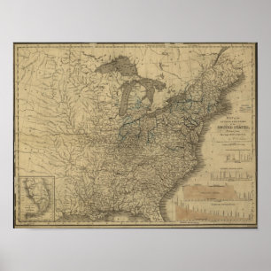 1840 Map of the Canals & Railroads of the USA Poster