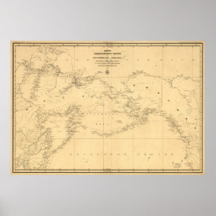 1844 Map of Russia & Alaska in Russian Poster