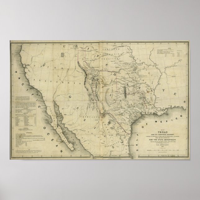 1844  Map of Texas and the Countries Adjacent Poster (Front)