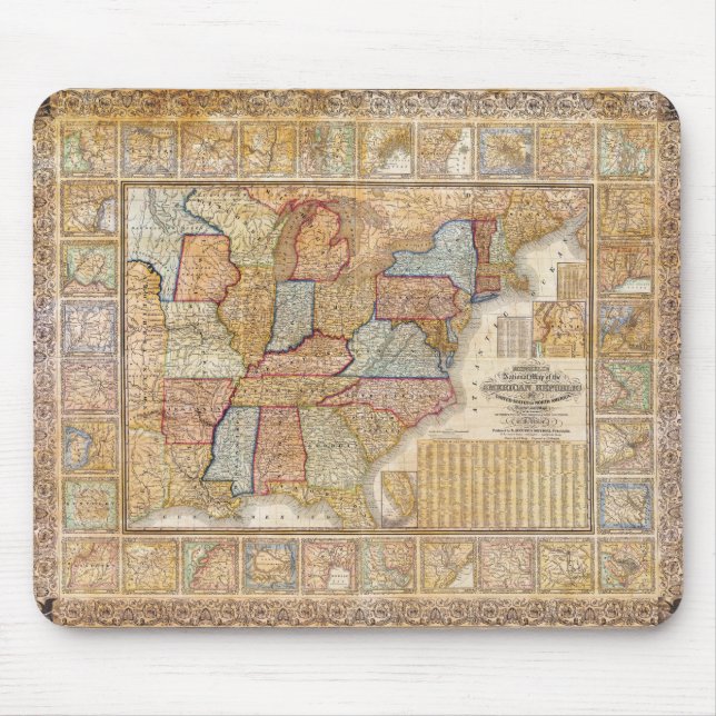 1845 Samuel Mitchell Wall Map of the United States Mouse Pad (Front)