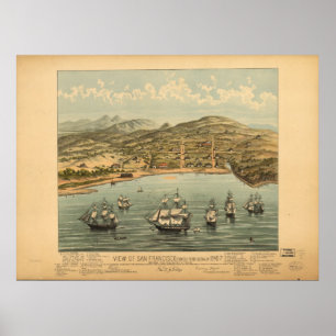 1846 San Francisco CA Birds Eye View Panoramic Map Poster