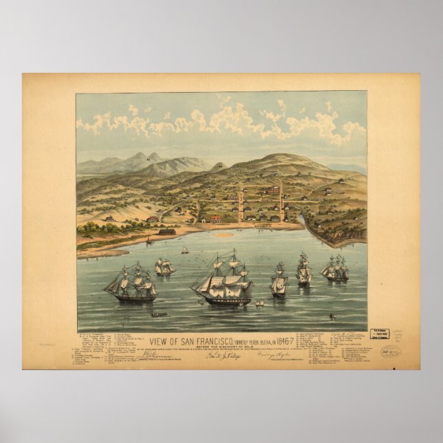 1846 San Francisco CA Birds Eye View Panoramic Map Poster (Front)