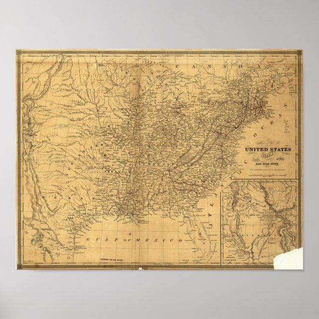 1847 Antique Rail Map of the United States Poster (Front)