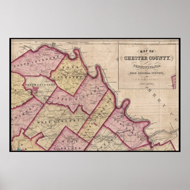 1847 Chester County PA Map Schuylkill River Poster (Front)