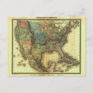 1848 Thunot Duvotenay Map:  Etats-Unis & Mexique Postcard