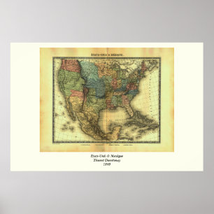 1848 Thunot Duvotenay Map:  Etats-Unis & Mexique Poster