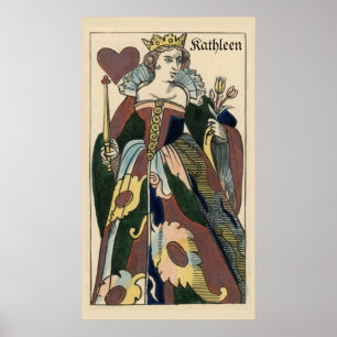 1849 queen of hearts on playing cards poster