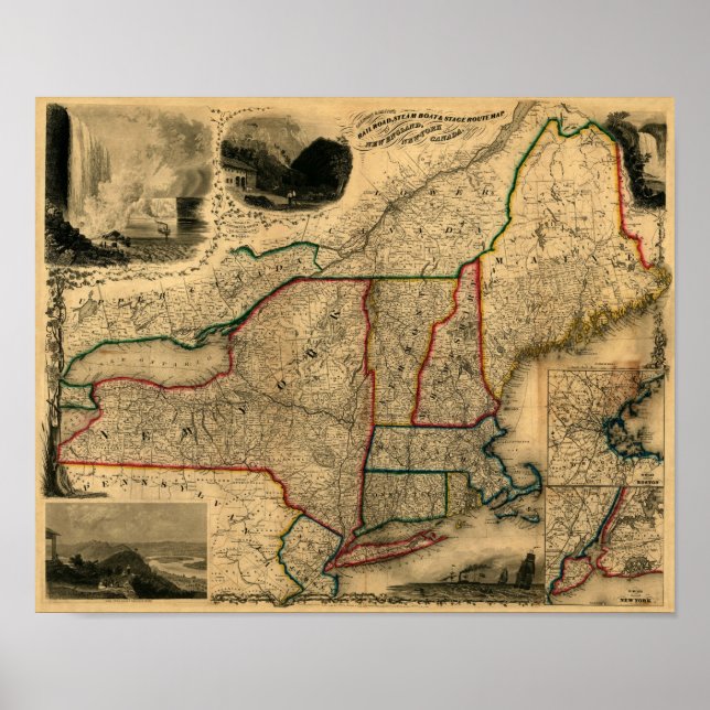 1850 Rail Map of New England, New York and Canada Poster (Front)