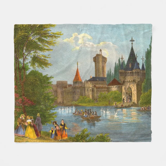 1850s print of Franzenburg Castle Fleece Blanket (Front (Horizontal))