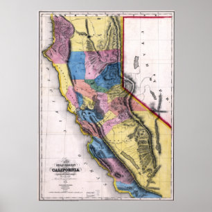 1851 California Gold Map Poster