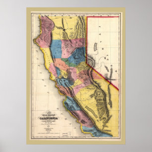 1851 California Gold Map Very Colorful! Poster