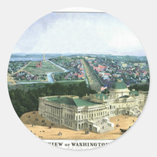 1852 Colour Lithograph - View of Washington Classic Round Sticker