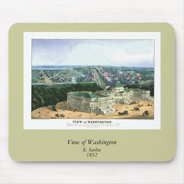 1852 Colour Lithograph - View of Washington Mouse Pad (Front)