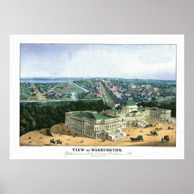 1852 Colour Lithograph - View of Washington Poster (Front)