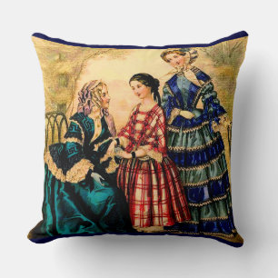 1852 French fashion plate print Cushion