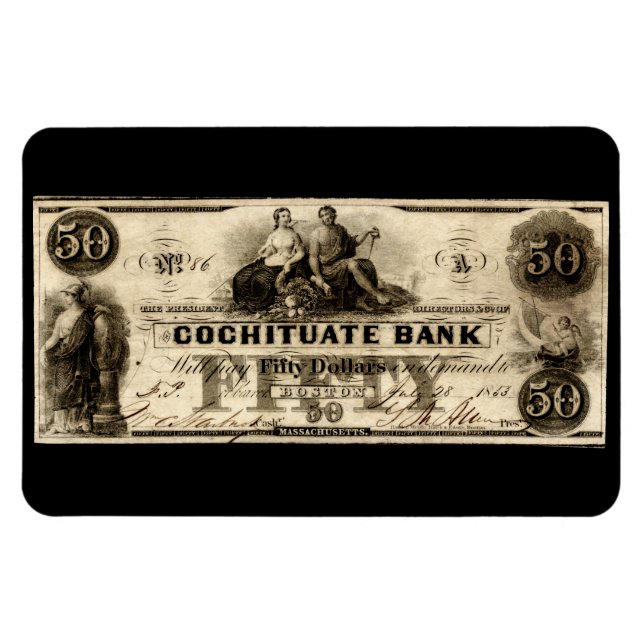 1853 Cochituate Fifty Dollar Note Magnet (Horizontal)