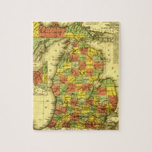 1853 Vivid Map of Michigan Show true allegiance MI Jigsaw Puzzle
