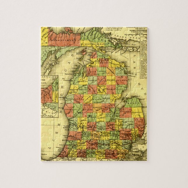 1853 Vivid Map of Michigan Show true allegiance MI Jigsaw Puzzle (Vertical)