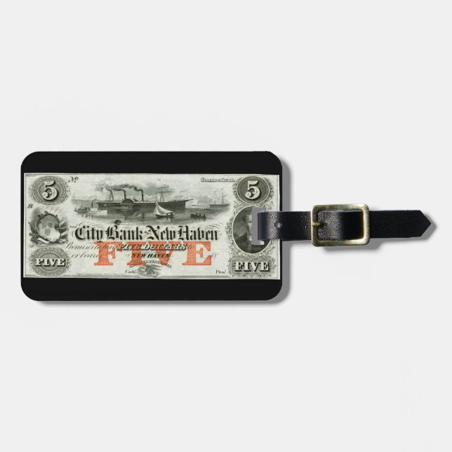1855 New Haven Five Dollar Note Luggage Tag (Front Horizontal)