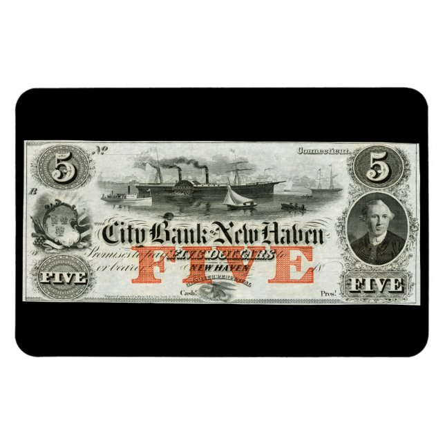 1855 New Haven Five Dollar Note Magnet (Horizontal)