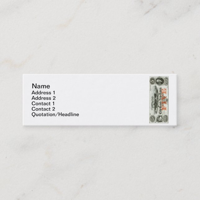 1855 New Haven Five Dollar Note Mini Business Card (Front)