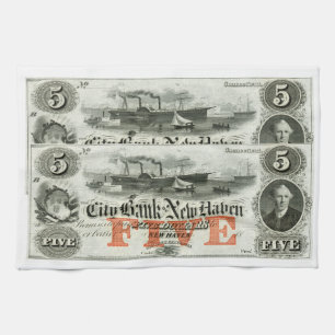 1855 New Haven Five Dollar Note Tea Towel