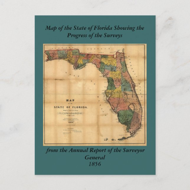 1856 Map of the State of Florida by Columbus Drew Postcard (Front)