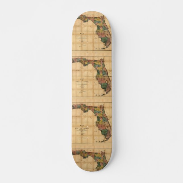 1856 Map of the State of Florida by Columbus Drew Skateboard (Front)