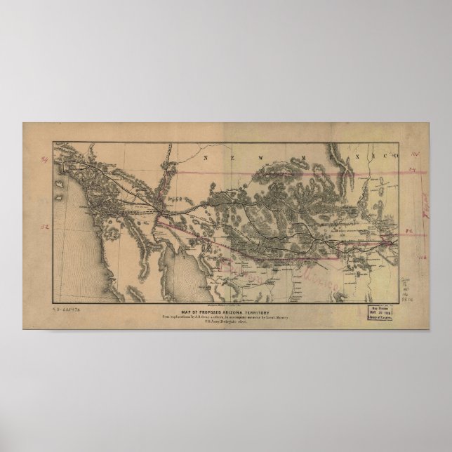 1857 Map of the Proposed Arizona Territory & Rails Poster (Front)