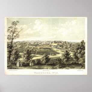 1857 Waukesha, WI Birds Eye View Panoramic Map Poster