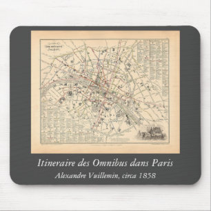 1858 Map: Itineraire des Omnibus dans Paris France Mouse Pad