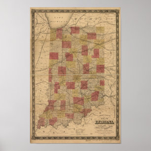 1858 Map of Indiana depicting Rails and Townships Poster
