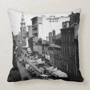 1859: Traffic and shops on Washington Street Cushion