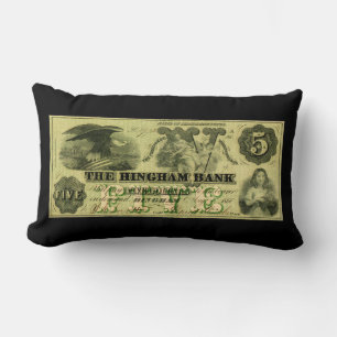 1860 Hingham Massachusetts Five Dollar Note Lumbar Cushion