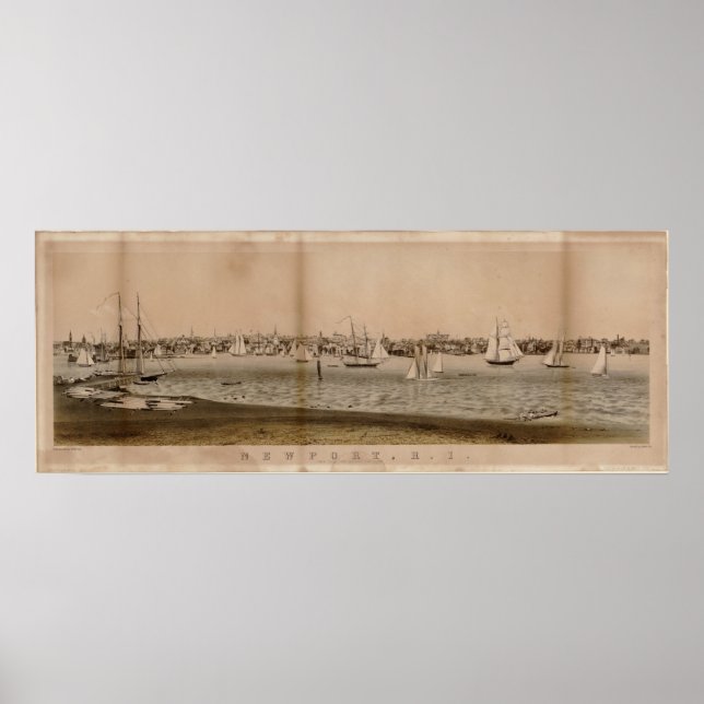 1860 Newport, RI Birds Eye View Panoramic Map Poster (Front)