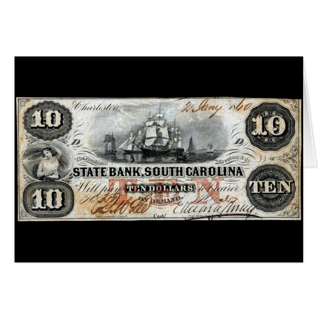 1860 South Carolina Ten Dollar Note (Front Horizontal)
