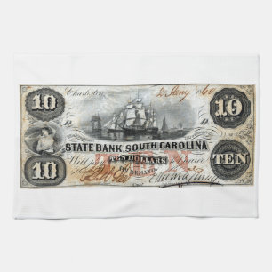 1860 South Carolina Ten Dollar Note Tea Towel