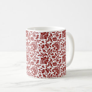1860s Floral, Red on White Coffee Mug