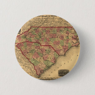 1861 North Carolina and South Carolina Map 6 Cm Round Badge