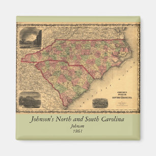 1861 North Carolina and South Carolina Map Magnet