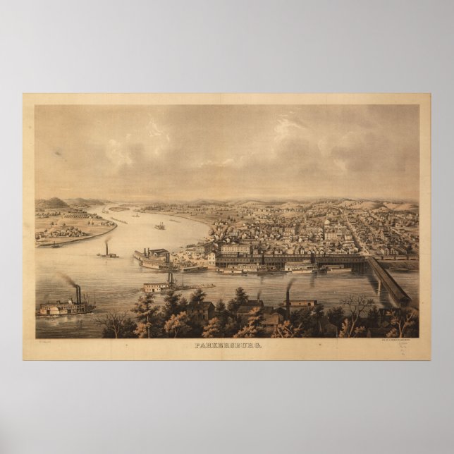 1861 Parkersburg, WV Bird's Eye View Panoramic Map Poster (Front)